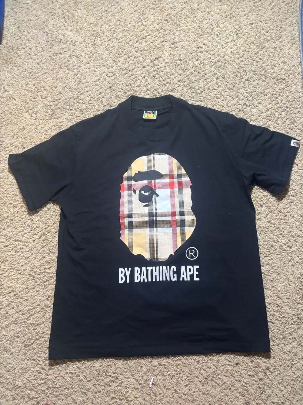 A Bathing Ape Check By Bathing Ape Tee Size L Black Beige